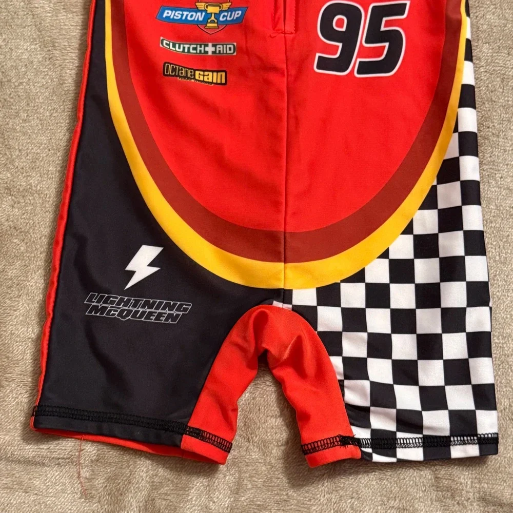 Disney Pixar Cars Lightning McQueen Toddler Boys Red Swimsuit Rash Guard 2T